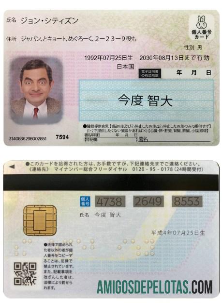 Modelo de carteira de identidade japonesa